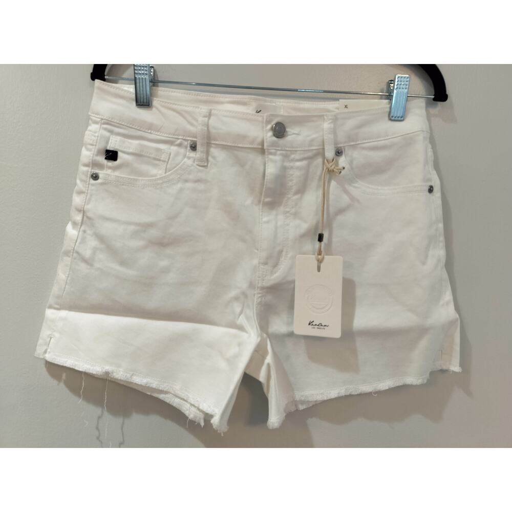KanCan Women’s White High Rise Frayed Hem Denim Shorts Size XL - Picture 2 of 9